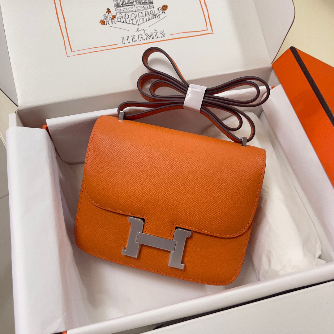 Hermes Constance 18 Mini Shoulder Bag In Orange Epsom Leather